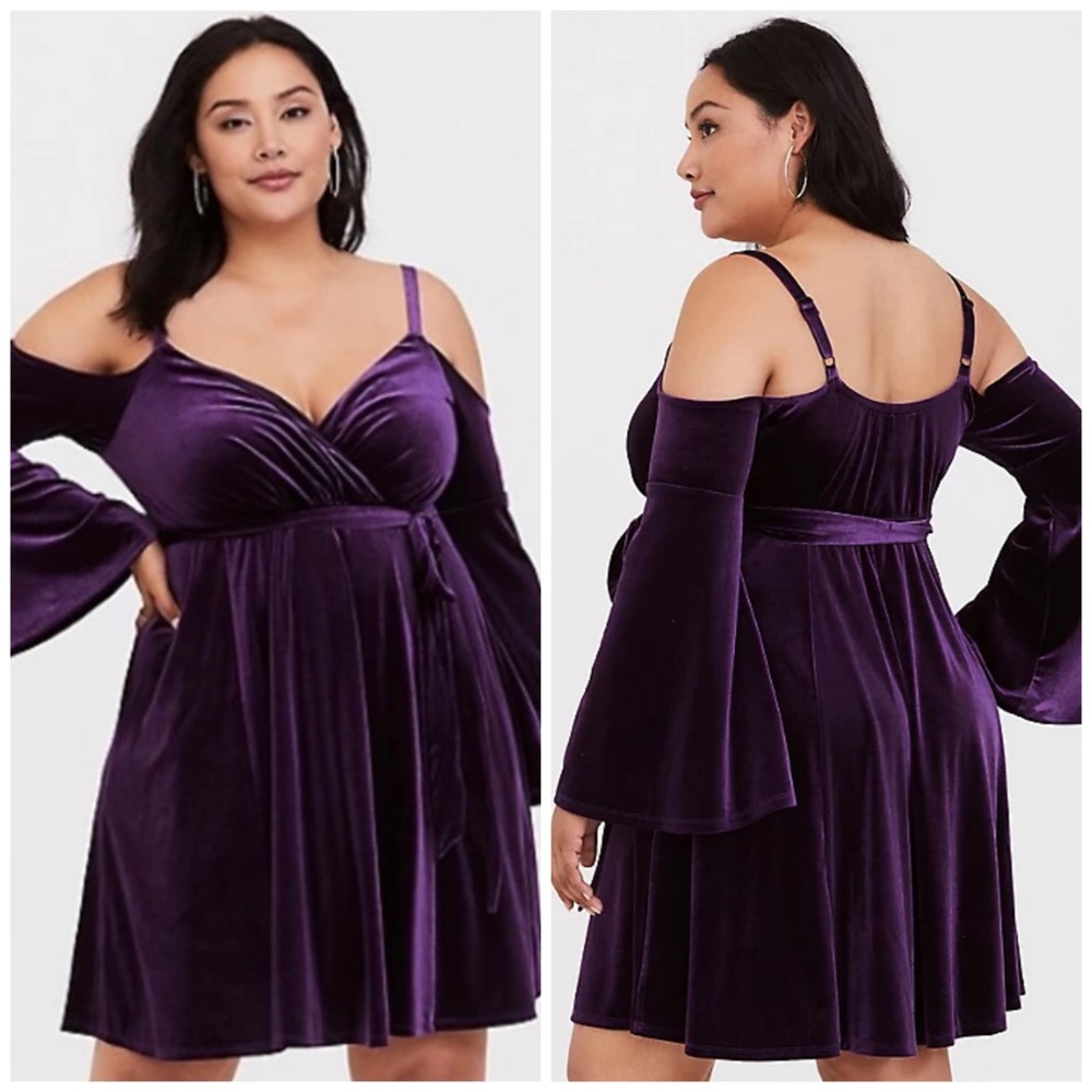 NWT TORRID purple velvet bell sleeve cold shoulder dress WITCH GOTH GRUNGE 2X